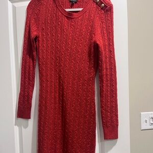 Red Cable Knit Sweater Dress